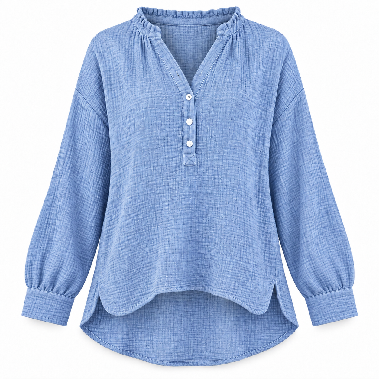 Women’s Oversized V-Neck Blouse – 100% Cotton, Button Front, Textured, Long Sleeve, Loose Fit for Spring/Autumn---Buy 2 Get 15% Off & Free Shipping!