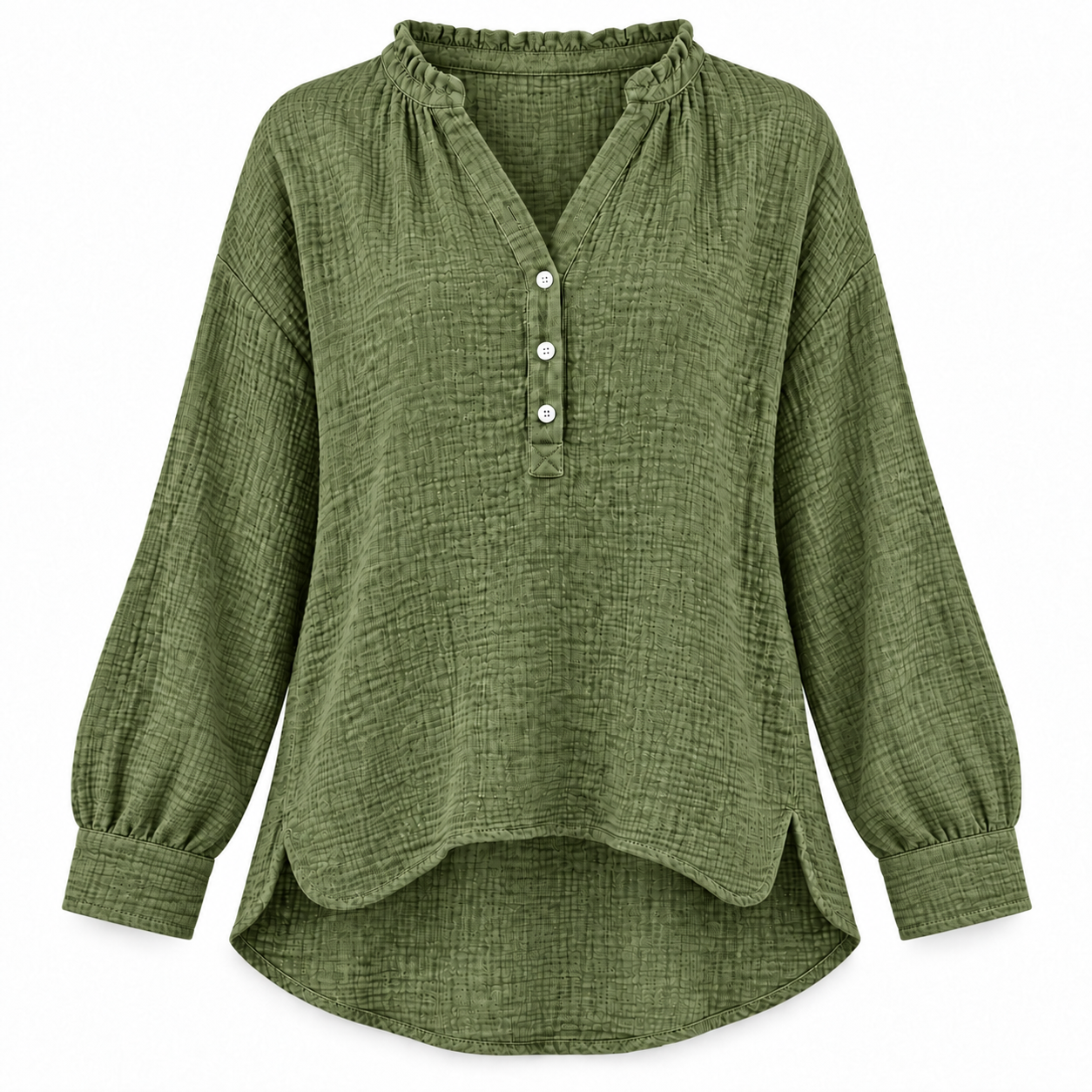 Women’s Oversized V-Neck Blouse – 100% Cotton, Button Front, Textured, Long Sleeve, Loose Fit for Spring/Autumn---Buy 2 Get 15% Off & Free Shipping!