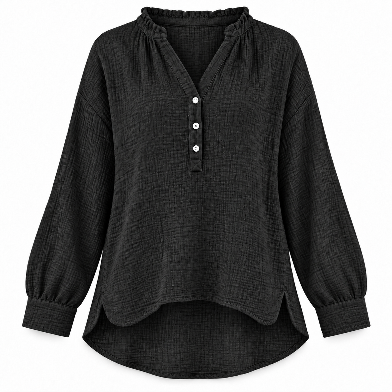 Women’s Oversized V-Neck Blouse – 100% Cotton, Button Front, Textured, Long Sleeve, Loose Fit for Spring/Autumn---Buy 2 Get 15% Off & Free Shipping!