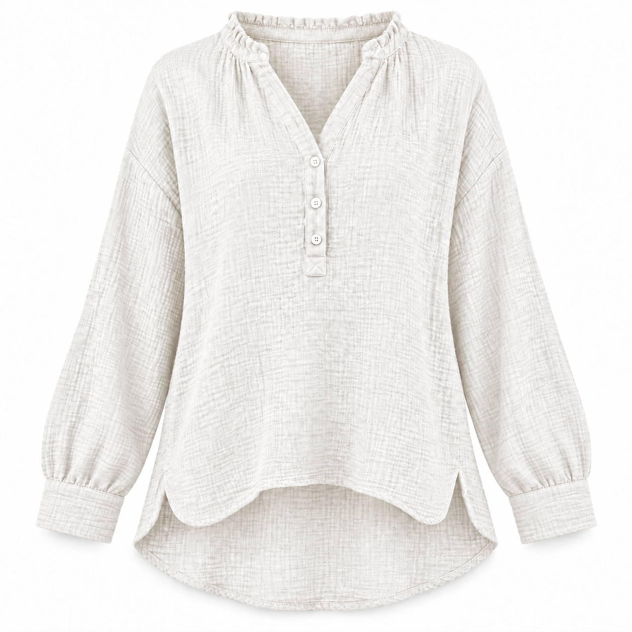Women’s Oversized V-Neck Blouse – 100% Cotton, Button Front, Textured, Long Sleeve, Loose Fit for Spring/Autumn---Buy 2 Get 15% Off & Free Shipping!