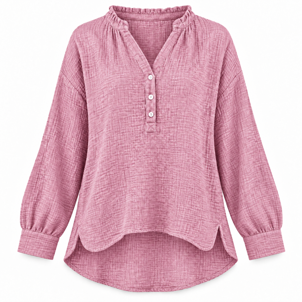 Women’s Oversized V-Neck Blouse – 100% Cotton, Button Front, Textured, Long Sleeve, Loose Fit for Spring/Autumn---Buy 2 Get 15% Off & Free Shipping!