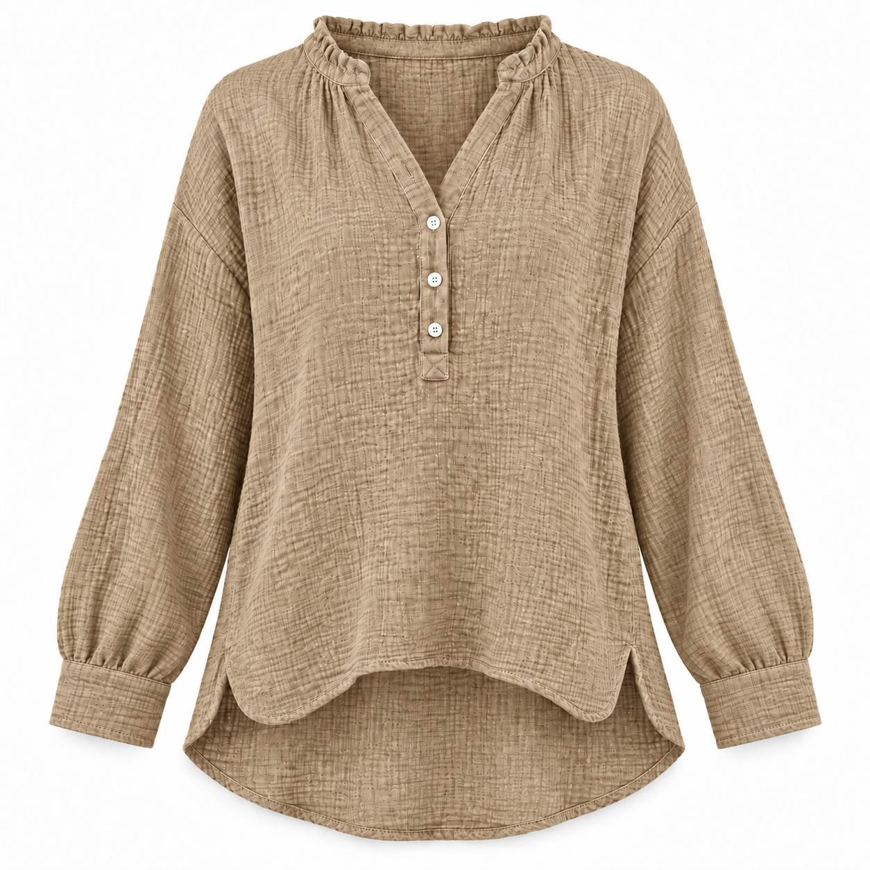 Women’s Oversized V-Neck Blouse – 100% Cotton, Button Front, Textured, Long Sleeve, Loose Fit for Spring/Autumn---Buy 2 Get 15% Off & Free Shipping!