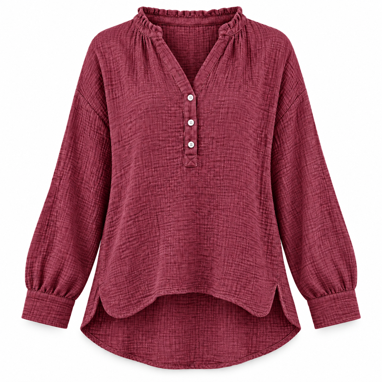 Women’s Oversized V-Neck Blouse – 100% Cotton, Button Front, Textured, Long Sleeve, Loose Fit for Spring/Autumn---Buy 2 Get 15% Off & Free Shipping!