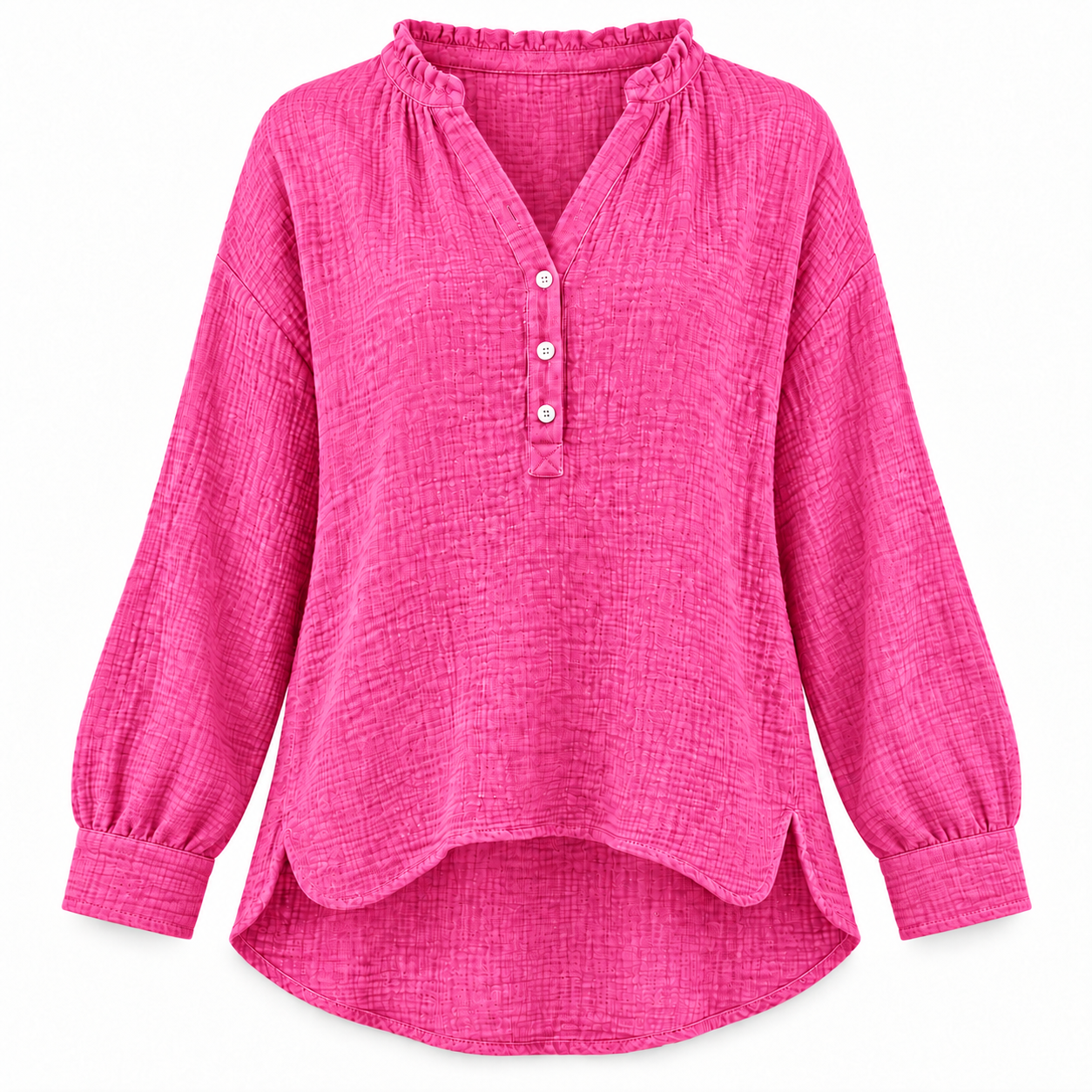 Women’s Oversized V-Neck Blouse – 100% Cotton, Button Front, Textured, Long Sleeve, Loose Fit for Spring/Autumn---Buy 2 Get 15% Off & Free Shipping!
