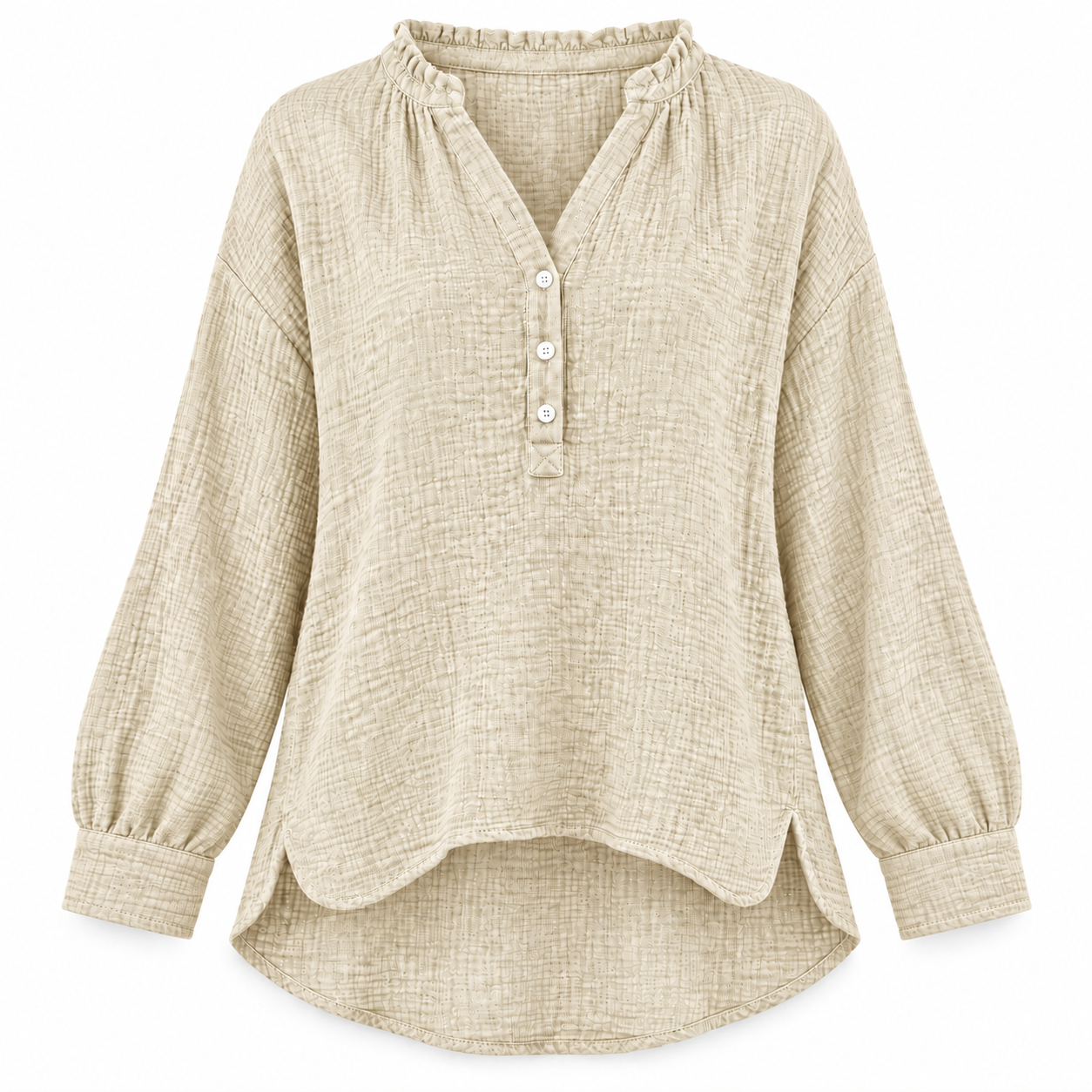 Women’s Oversized V-Neck Blouse – 100% Cotton, Button Front, Textured, Long Sleeve, Loose Fit for Spring/Autumn---Buy 2 Get 15% Off & Free Shipping!