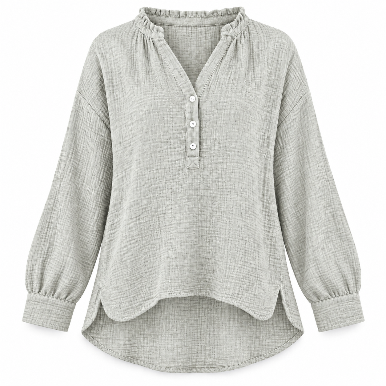 Women’s Oversized V-Neck Blouse – 100% Cotton, Button Front, Textured, Long Sleeve, Loose Fit for Spring/Autumn---Buy 2 Get 15% Off & Free Shipping!