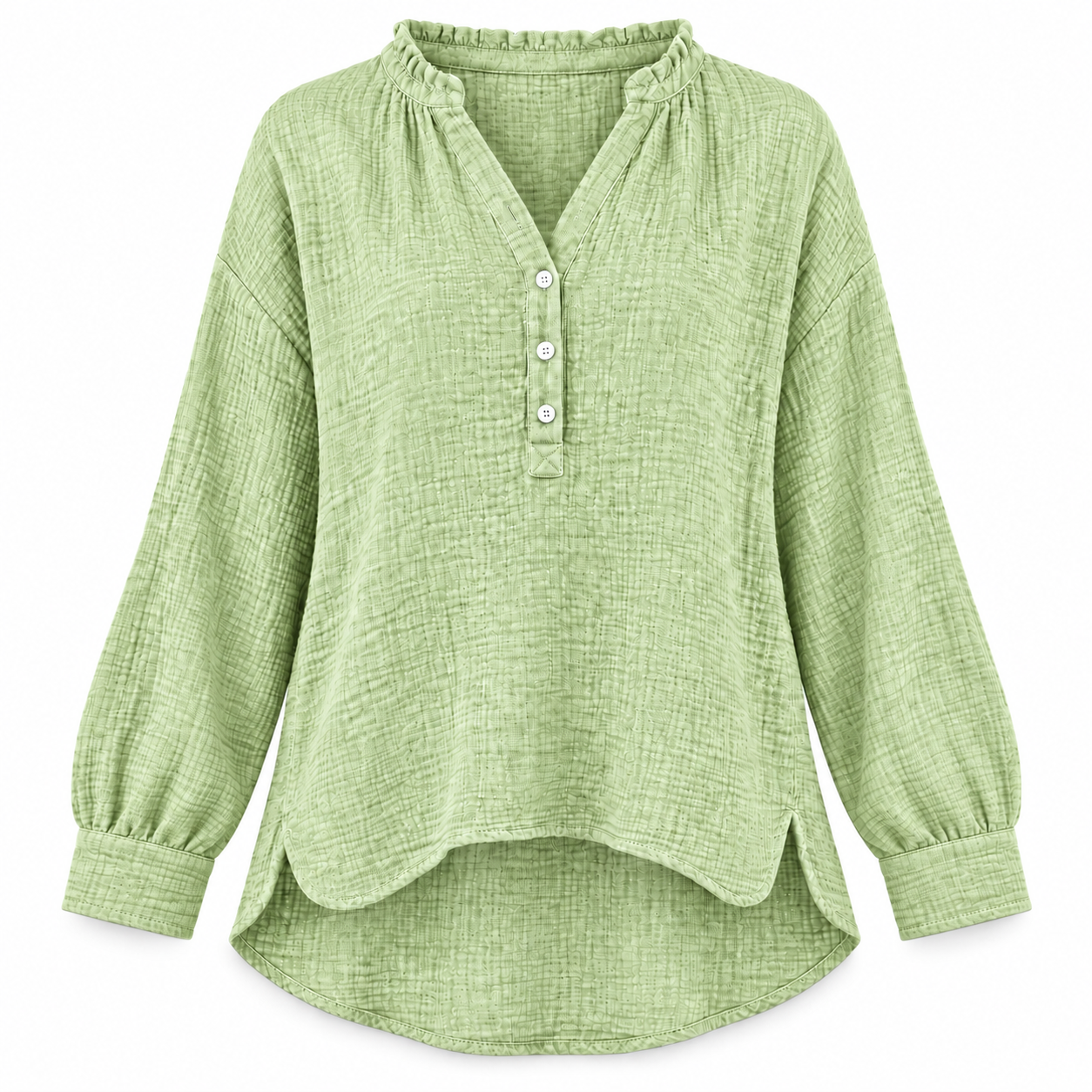 Women’s Oversized V-Neck Blouse – 100% Cotton, Button Front, Textured, Long Sleeve, Loose Fit for Spring/Autumn---Buy 2 Get 15% Off & Free Shipping!