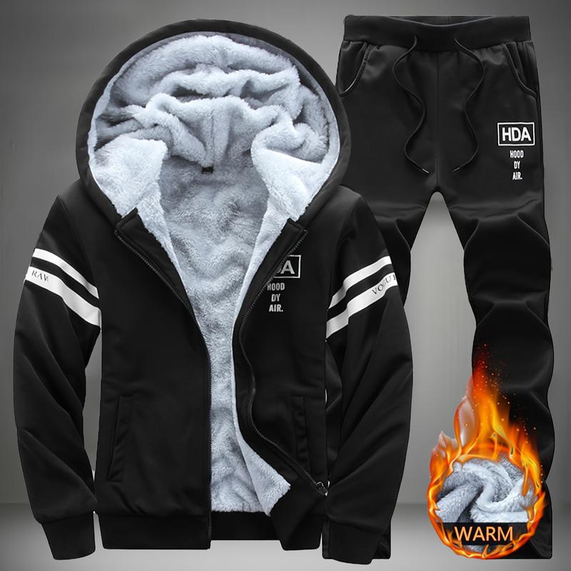 Men’s Winter Fleece-Lined Hooded Tracksuit – Thick Warm Zip-Up Sweatshirt & Joggers Set Long Sleeve, Hooded  for Outdoor & Casual---Buy 2 Get 15% Off & Free Shipping!