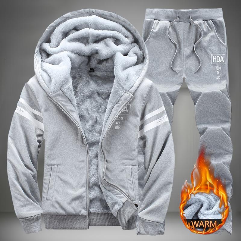 Men’s Winter Fleece-Lined Hooded Tracksuit – Thick Warm Zip-Up Sweatshirt & Joggers Set Long Sleeve, Hooded  for Outdoor & Casual---Buy 2 Get 15% Off & Free Shipping!