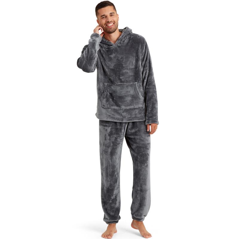 Men’s Soft Fleece Hooded Pyjama Set – Kangaroo Pocket, Elastic Waist, Cuffed Bottoms, Warm Loungewear for Winter---Buy 2 Get 15% Off & Free Shipping!