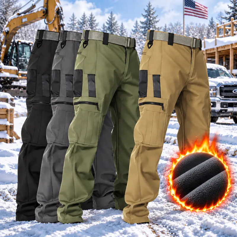 Men’s Water-Repellent Fleece-Lined Work Trousers – Wear-Resistant Softshell, Windproof, Multi-Pocket Cargo for Hiking, Work & Outdoor---Buy 2 Get 15% Off & Free Shipping!