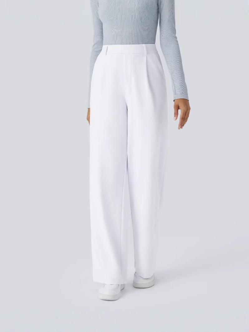 Damen High-Waist Hose mit Bundfalten und Seitentaschen – Gerades Bein, Business-Stoffhose für Arbeit & Alltag