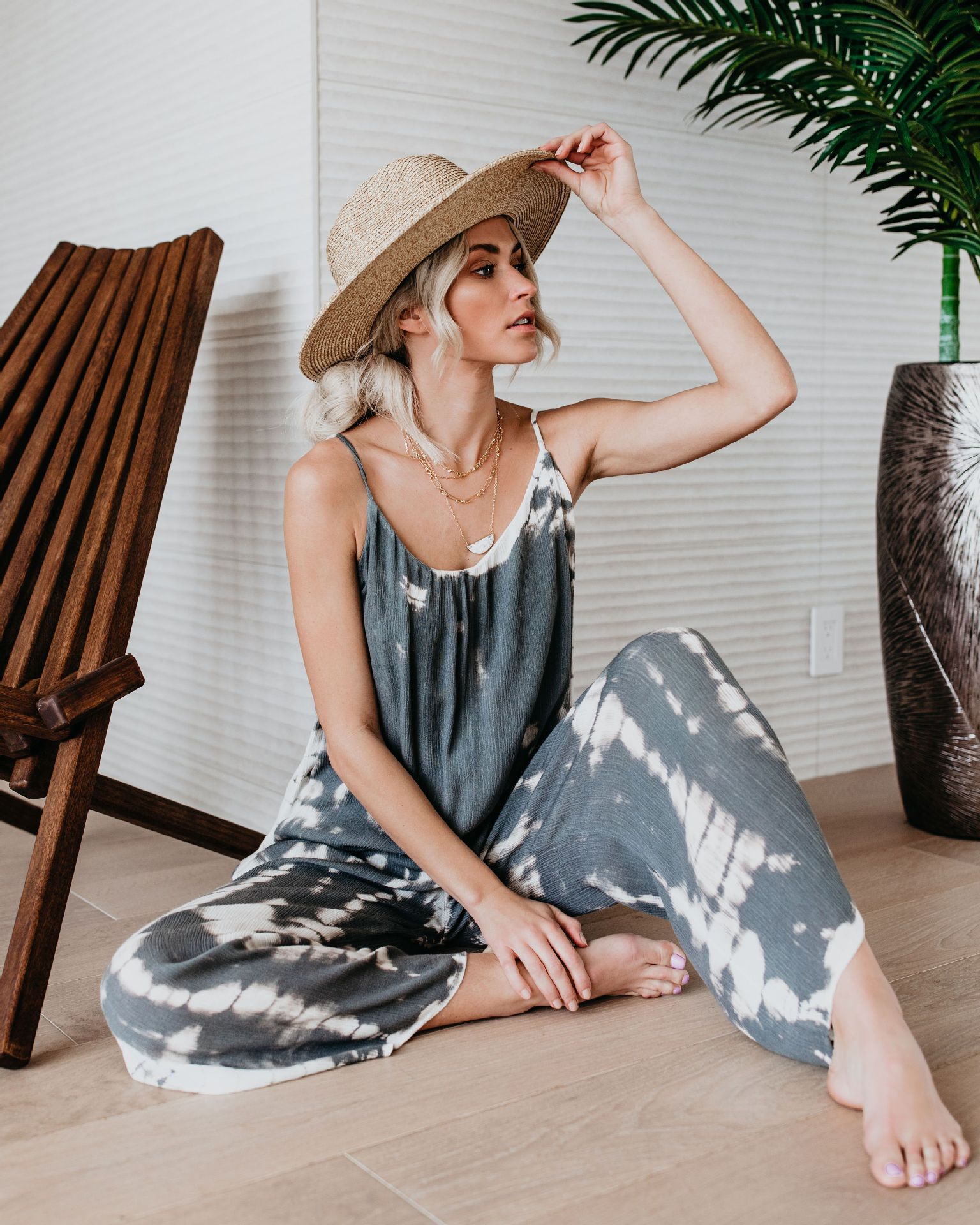 🌞 Damen Batik-Jumpsuit mit Spaghettiträgern – Weites Bein, locker & sommerlich 👗