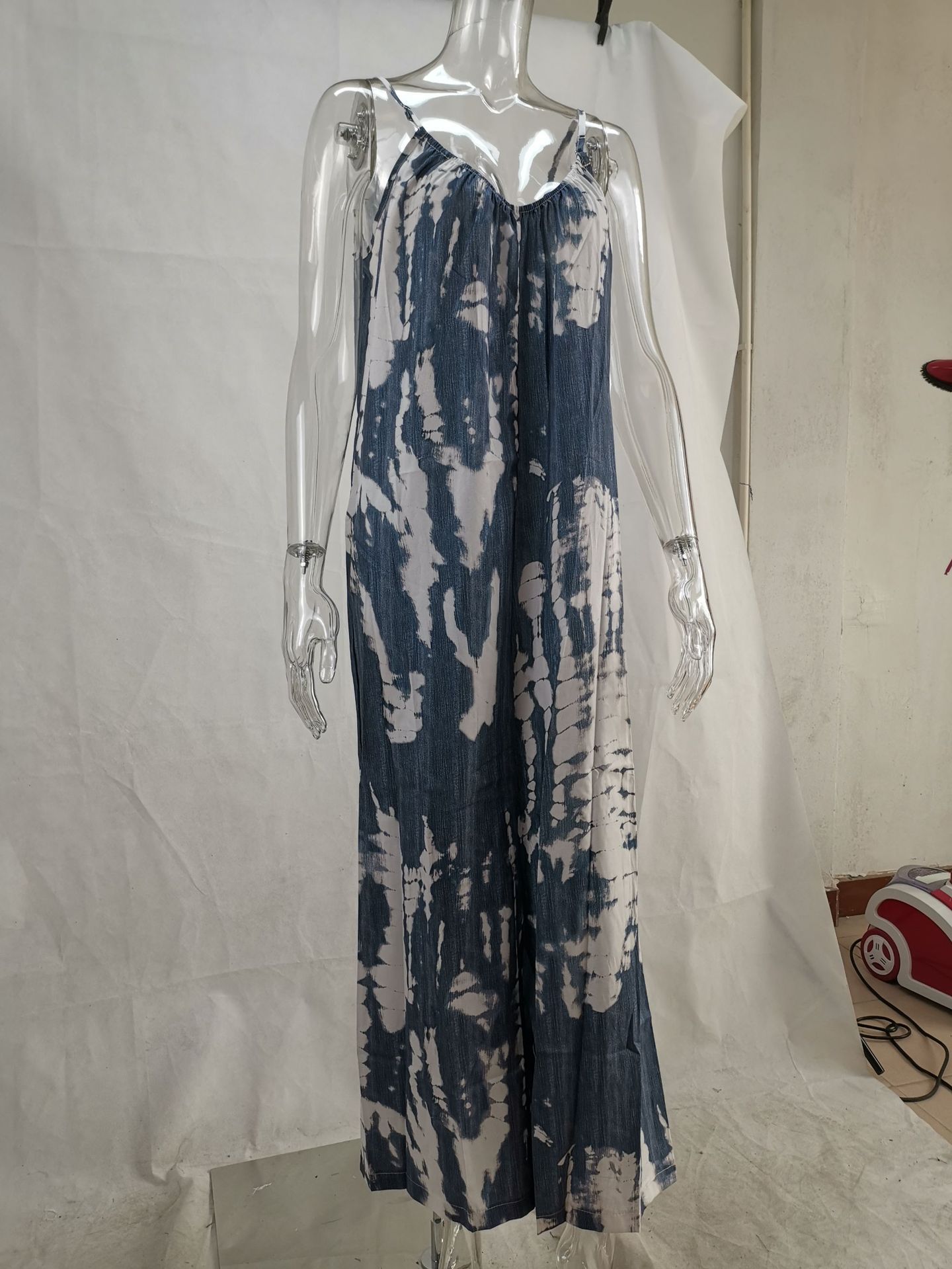 🌞 Damen Batik-Jumpsuit mit Spaghettiträgern – Weites Bein, locker & sommerlich 👗