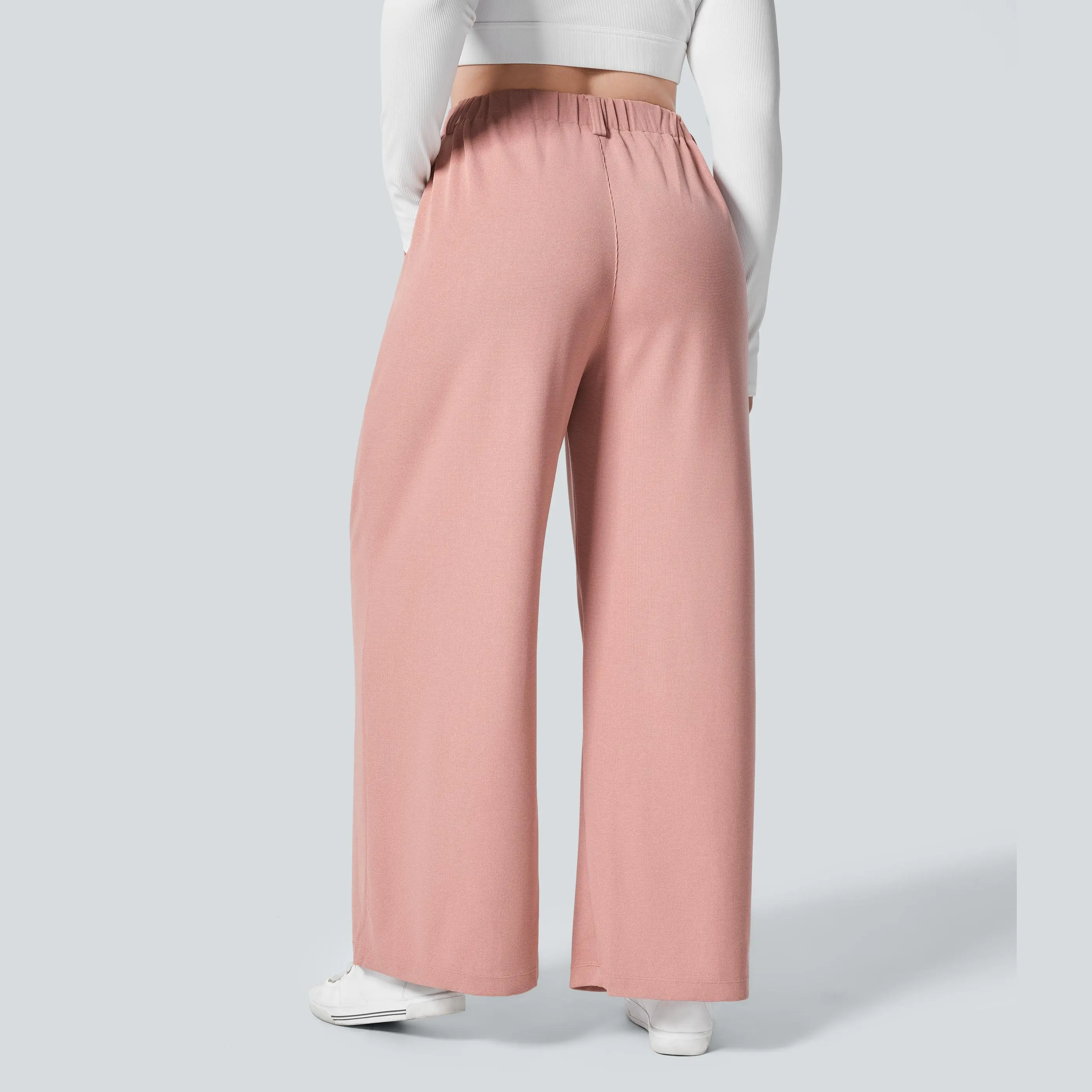 Damen High-Waist Hose mit Seitentaschen – Weites Bein, Waffelstruktur, für Arbeit & Alltag – Plus Size