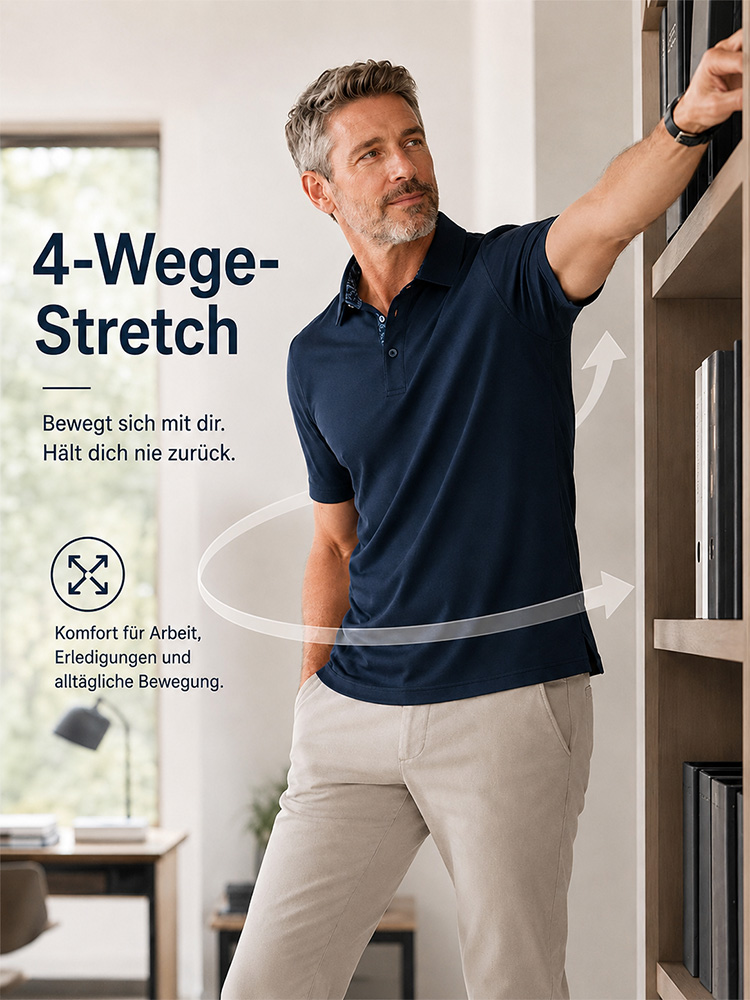 Herren Performance Polo-Shirt – schnelltrocknend, feuchtigkeitsableitend, 4-Wege-Stretch, UPF30+, Kontrastkragen für Arbeit und Alltag---Kaufen Sie 2 und sichern Sie sich 15% Rabatt & kostenfreien Versand!