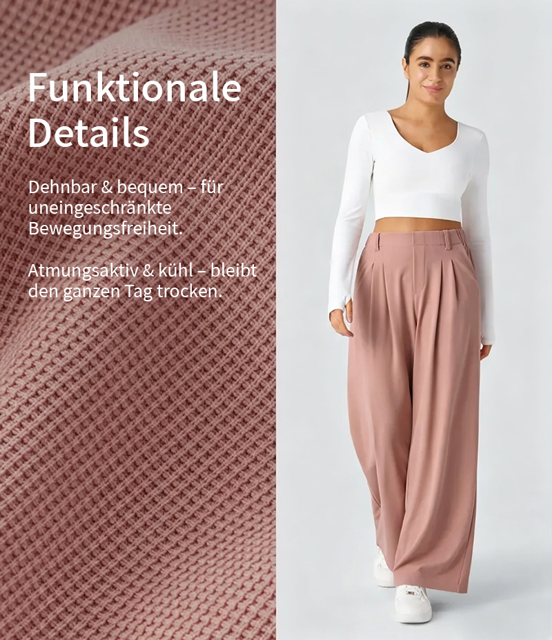 Damen High-Waist Hose mit Seitentaschen – Weites Bein, Waffelstruktur, für Arbeit & Alltag – Plus Size