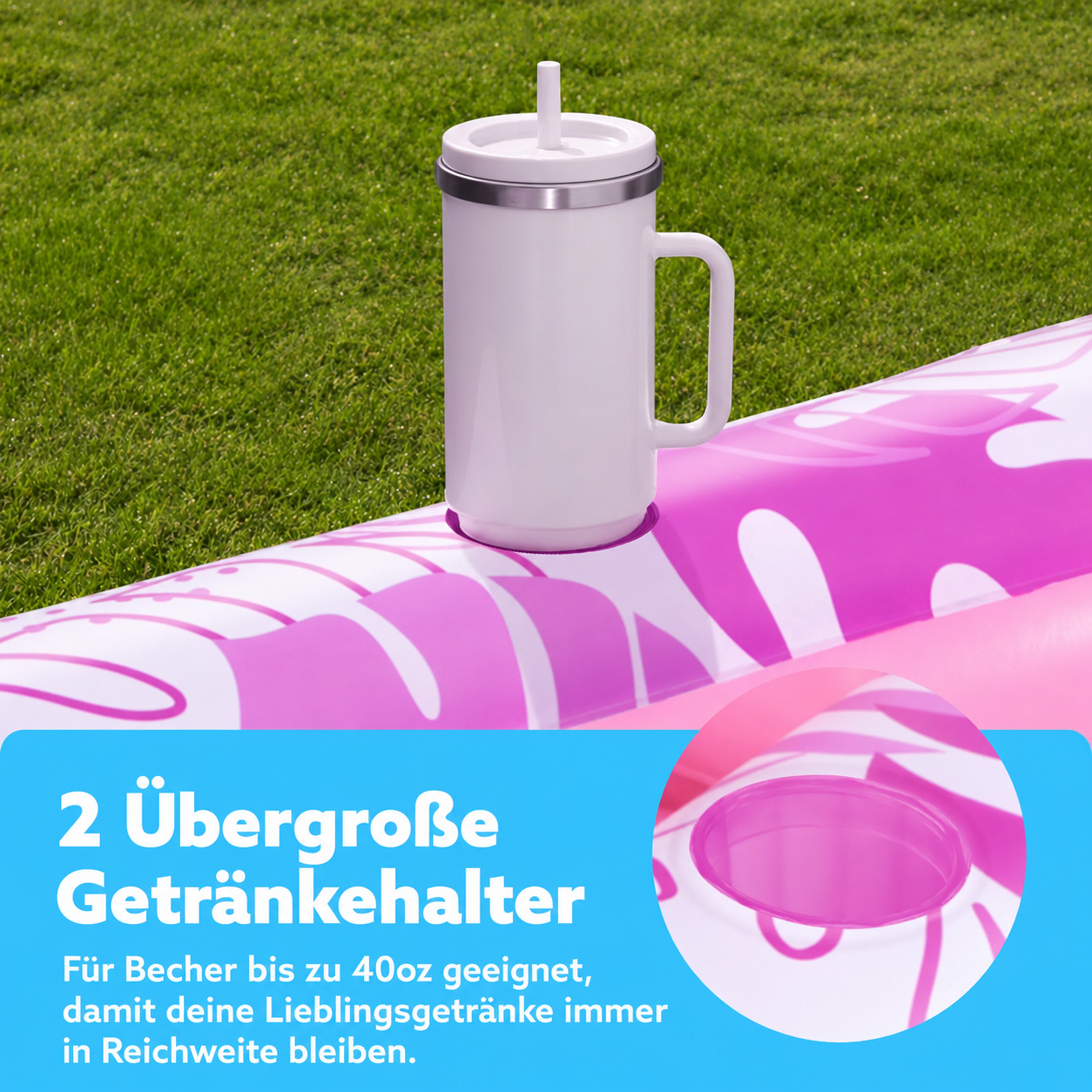 Sloosh Inflatable Tanning Pool Lounge Float with Cup Holder