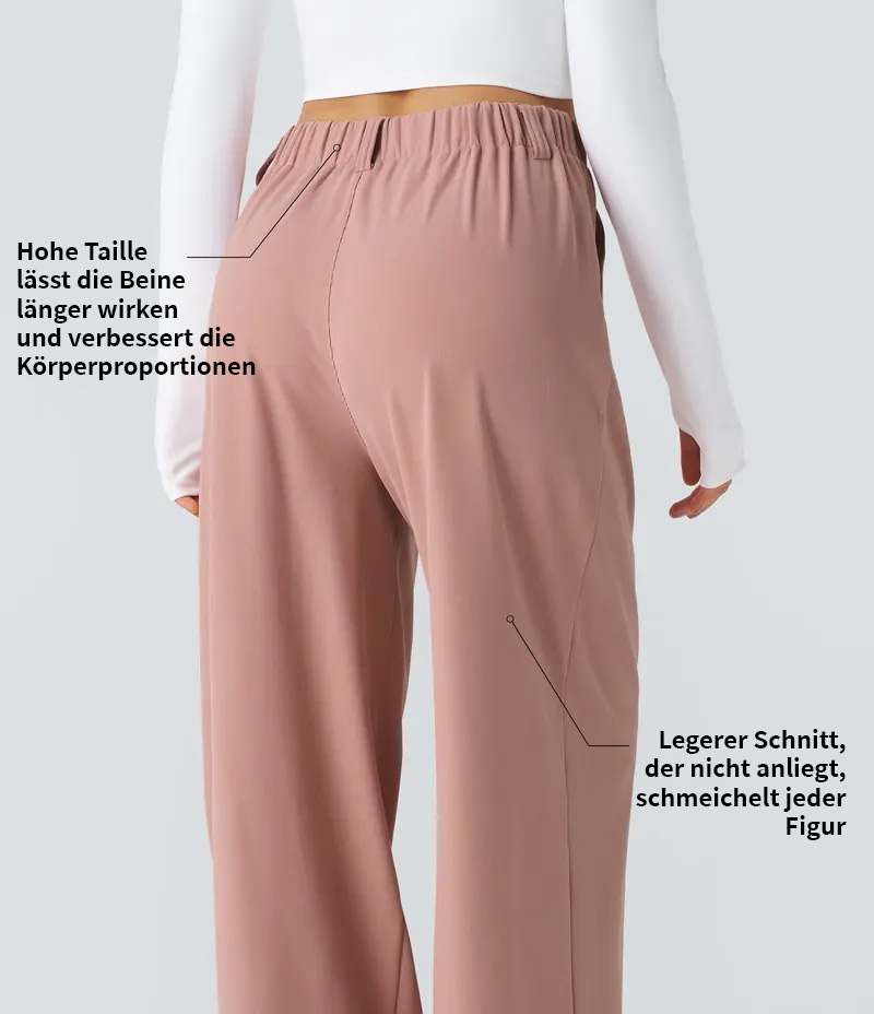 Damen High-Waist Hose mit Seitentaschen – Weites Bein, Waffelstruktur, für Arbeit & Alltag – Plus Size