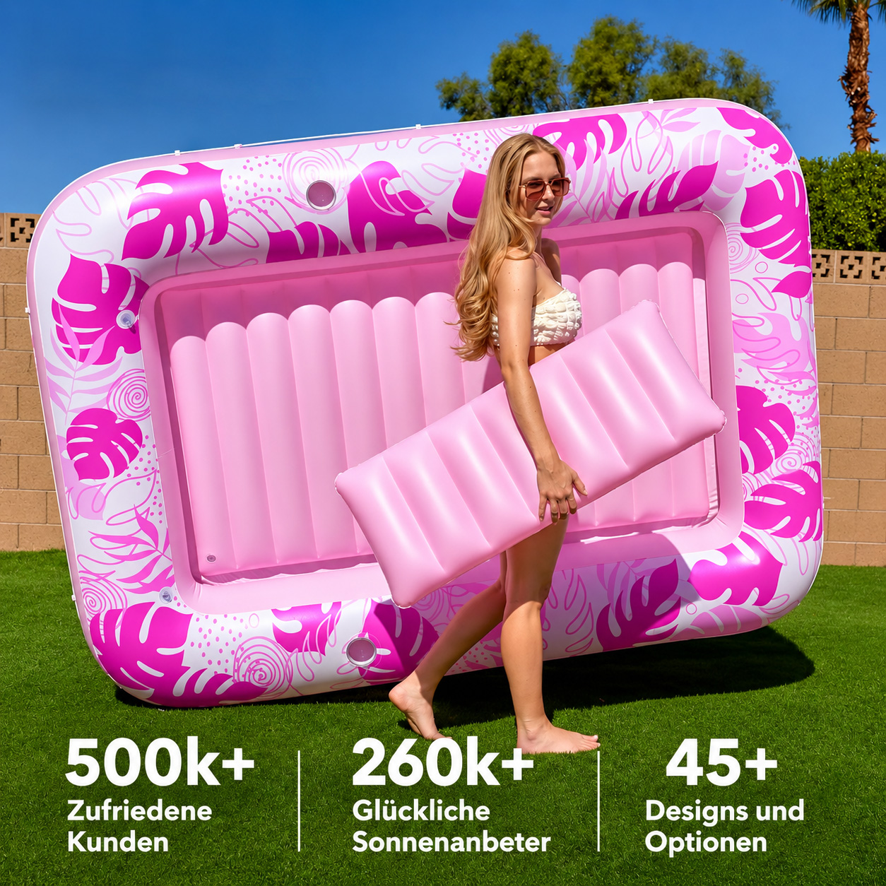 Sloosh Inflatable Tanning Pool Lounge Float with Cup Holder