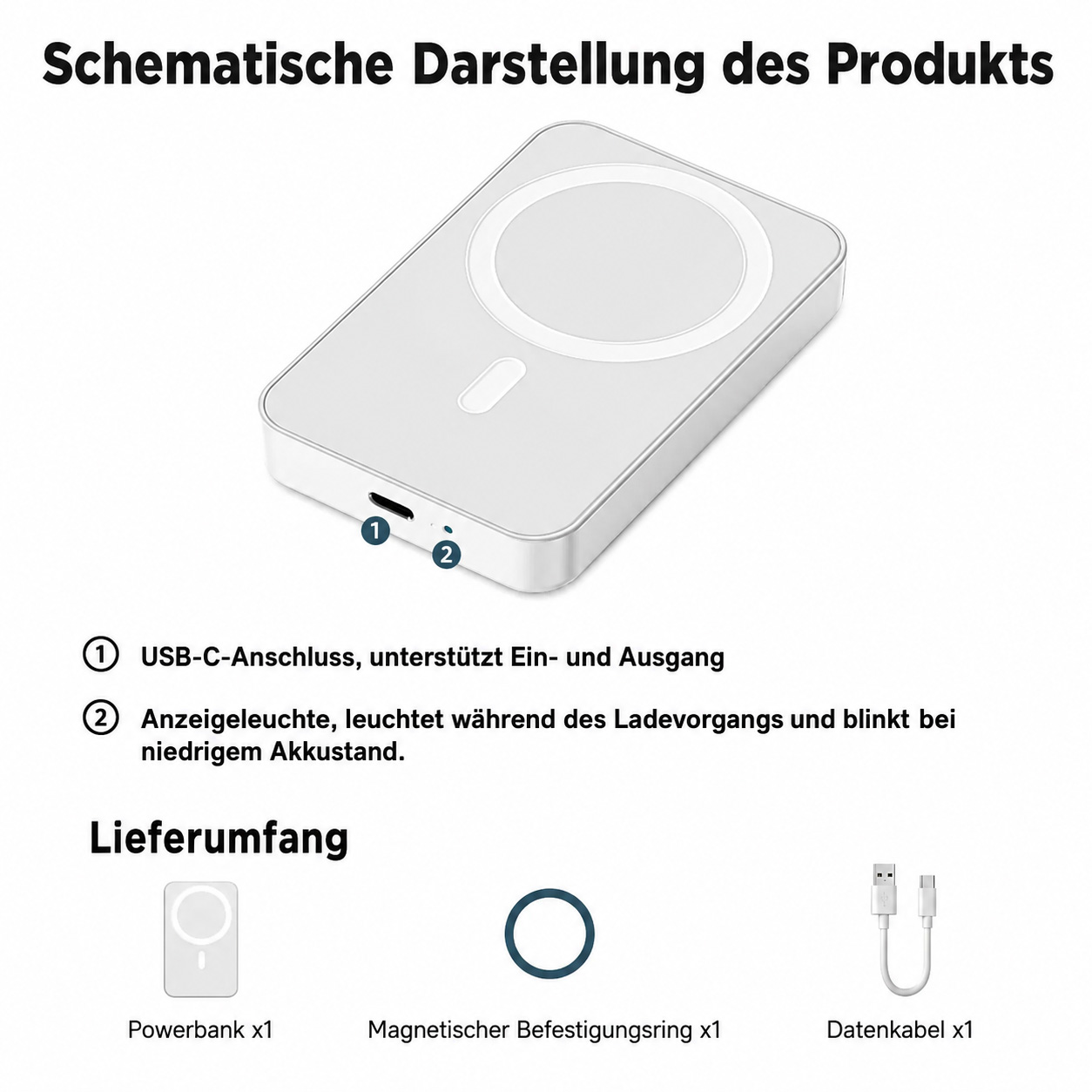 5000mAh Magnetic Power Bank for iPhone 12-17 Series with MagSafe