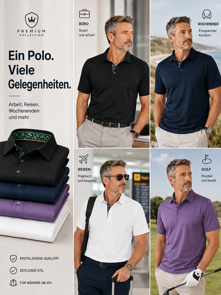 Herren Performance Polo-Shirt – schnelltrocknend, feuchtigkeitsableitend, 4-Wege-Stretch, UPF30+, Kontrastkragen für Arbeit und Alltag---Kaufen Sie 2 und sichern Sie sich 15% Rabatt & kostenfreien Versand!