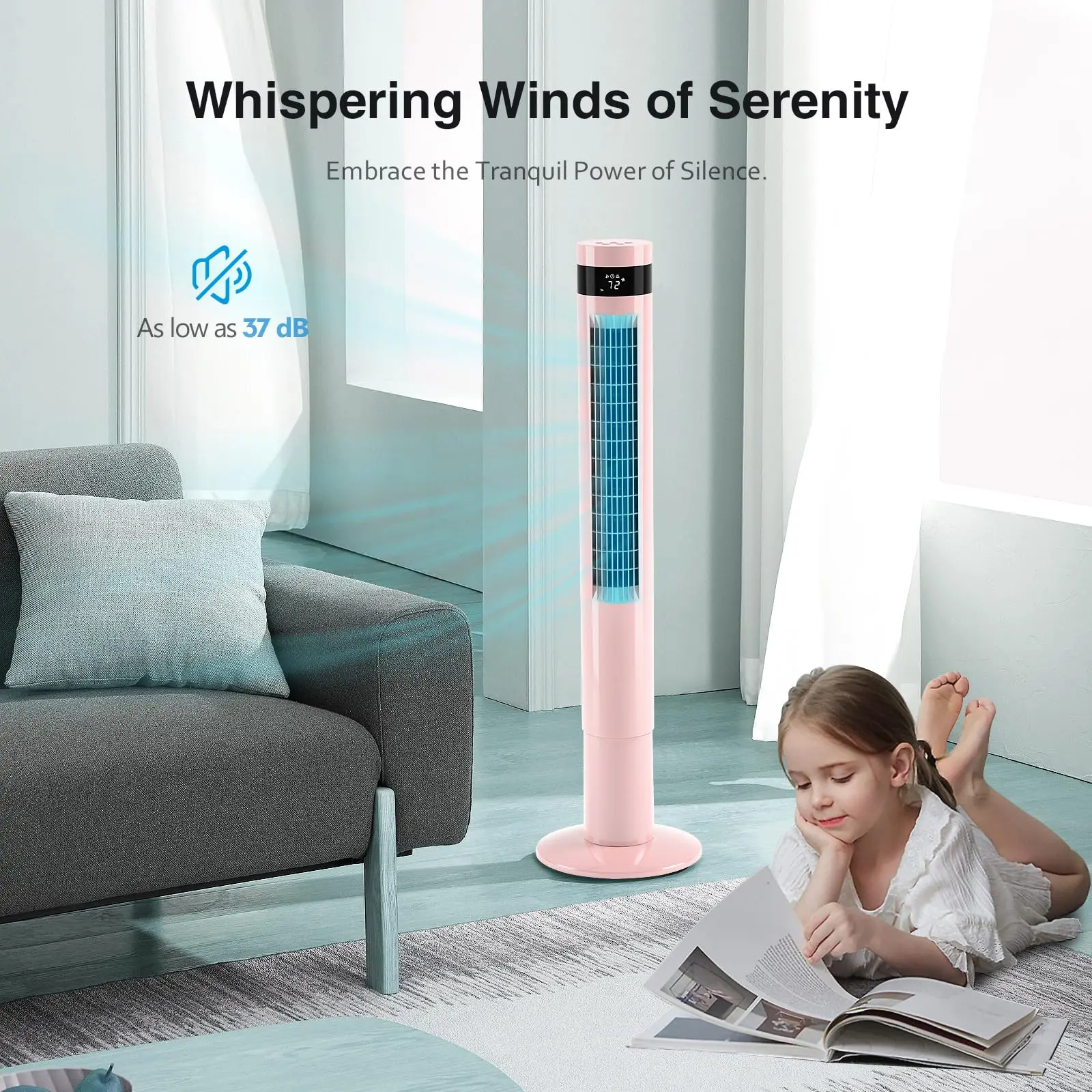 Turmventilator – leise, oszillierend, Fernbedienung, 3 Stufen, 12h Timer