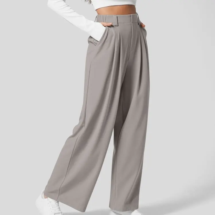 Damen High-Waist Hose mit Seitentaschen – Weites Bein, Waffelstruktur, für Arbeit & Alltag – Plus Size