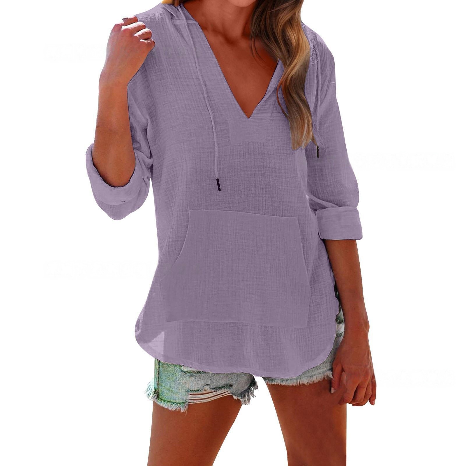 Imily Bela Women's Beach Cover Up hoodies sweatshirt Long Sleeve V Neck Pocketed Hooded Shirt Top