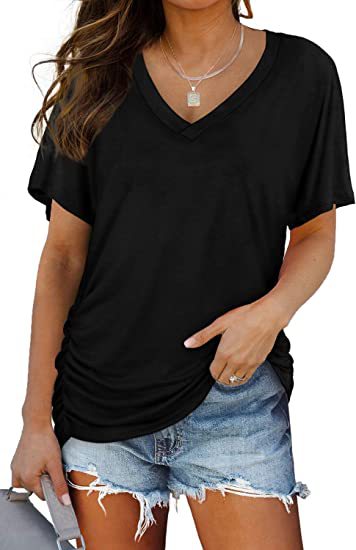 WIHOLL Womens V Neck Dolman Tops with Side Shirring