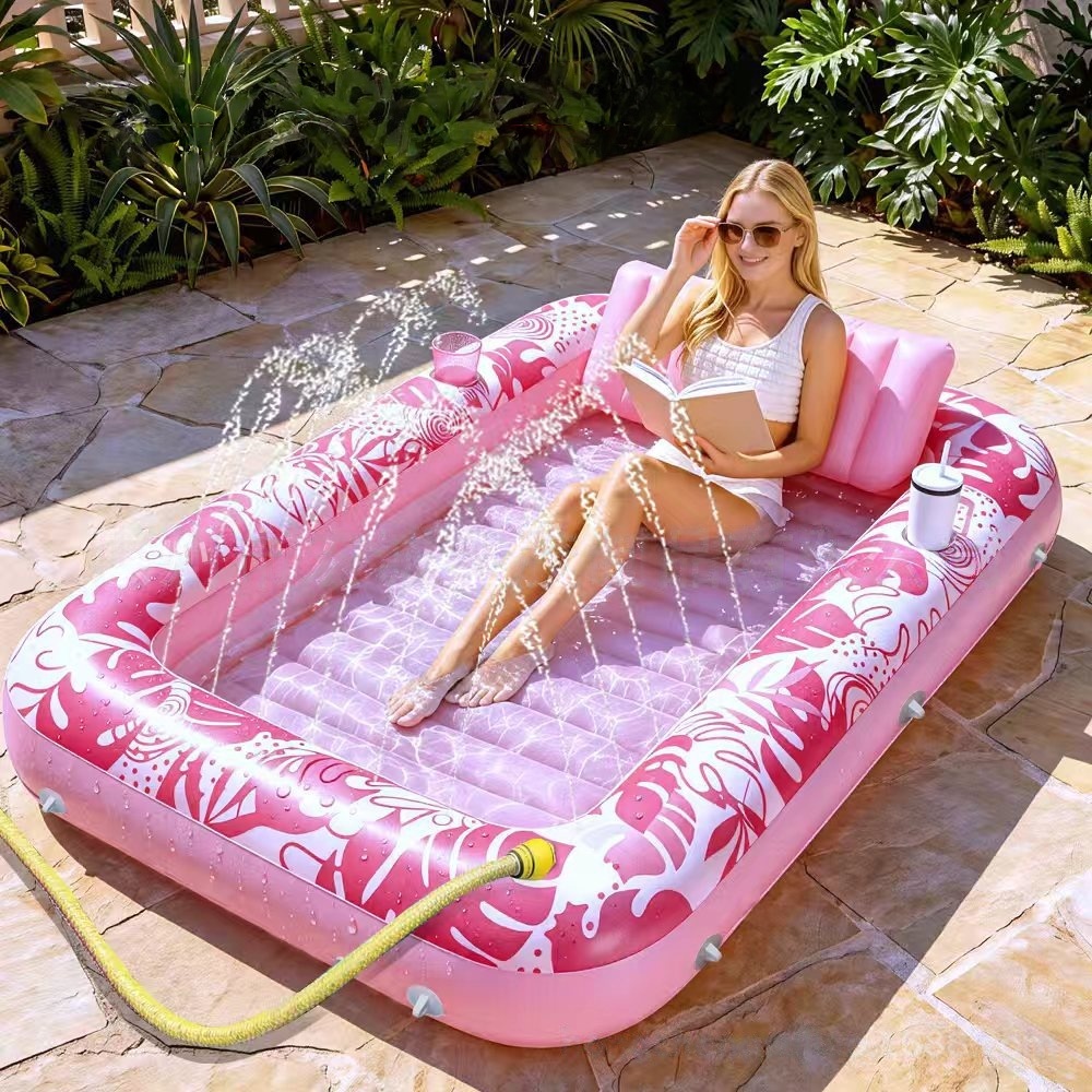 Sloosh Inflatable Tanning Pool Lounge Float with Cup Holder