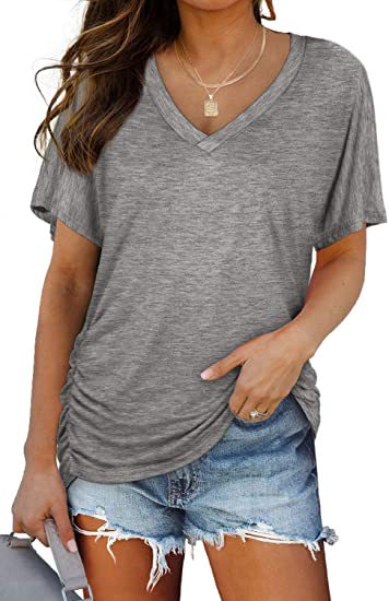 WIHOLL Womens V Neck Dolman Tops with Side Shirring