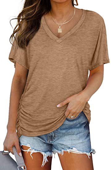 WIHOLL Womens V Neck Dolman Tops with Side Shirring