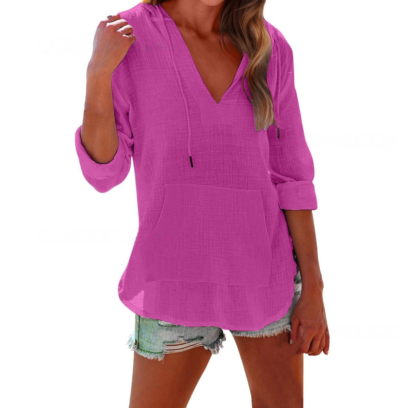 Imily Bela Women's Beach Cover Up hoodies sweatshirt Long Sleeve V Neck Pocketed Hooded Shirt Top
