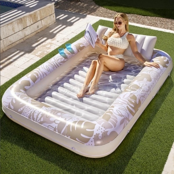 Sloosh Inflatable Tanning Pool Lounge Float with Cup Holder