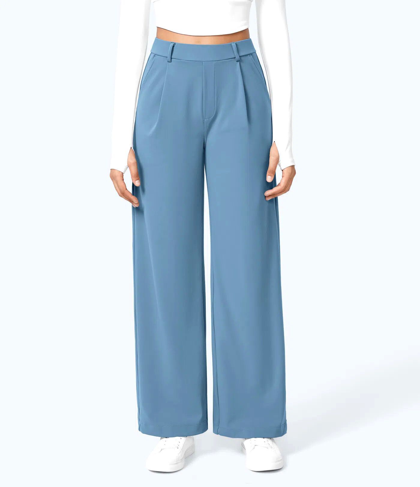 Damen High-Waist Hose mit Bundfalten und Seitentaschen – Gerades Bein, Business-Stoffhose für Arbeit & Alltag