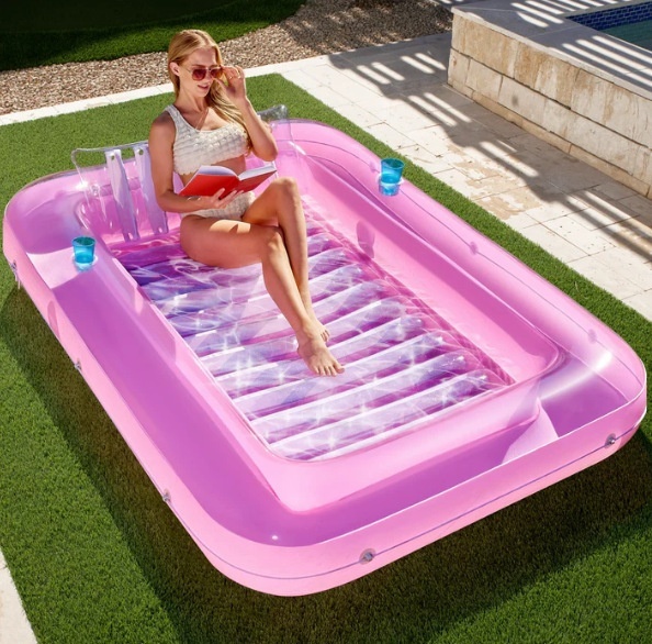 Sloosh Inflatable Tanning Pool Lounge Float with Cup Holder