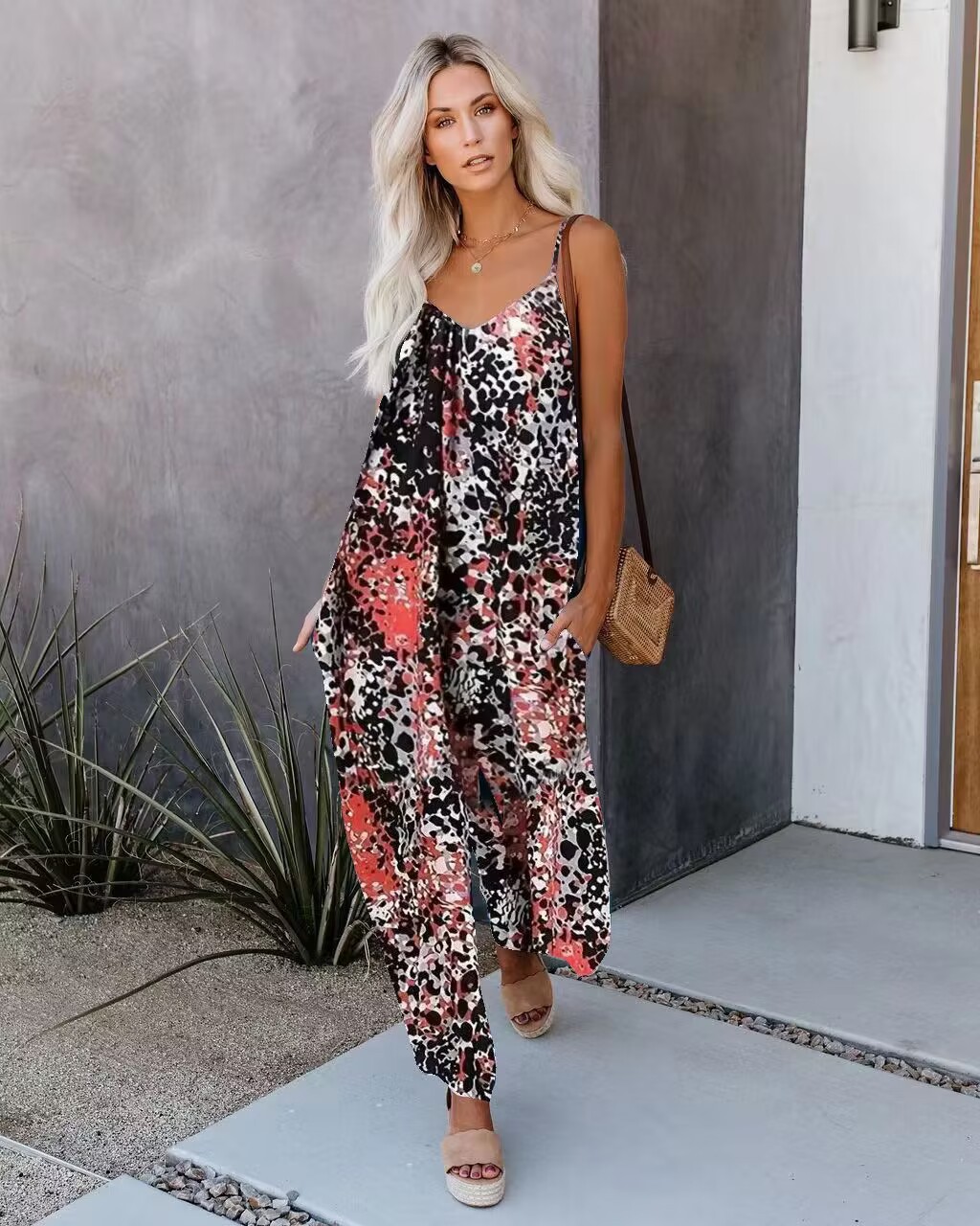 🌞 Damen Batik-Jumpsuit mit Spaghettiträgern – Weites Bein, locker & sommerlich 👗