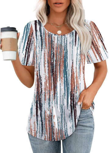 ZEAGOO Women's Floral Pleated Short Sleeve Blouse