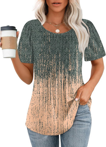 ZEAGOO Women's Floral Pleated Short Sleeve Blouse