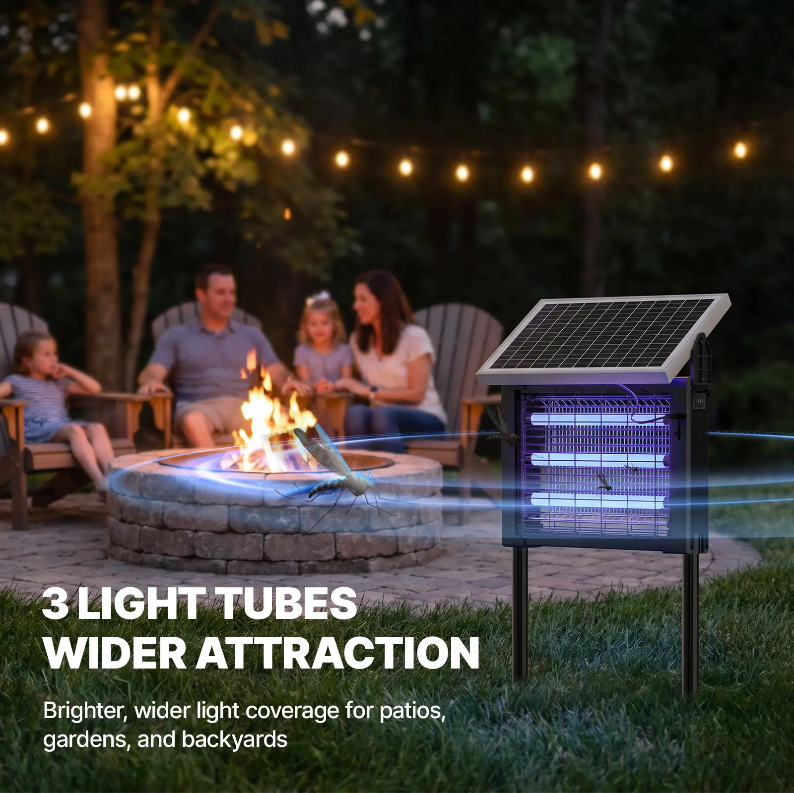 Solar-Insektenvernichter mit UV-Licht & 3.500V Hochspannungsgitter – IPX4 wasserdicht, USB & Solar