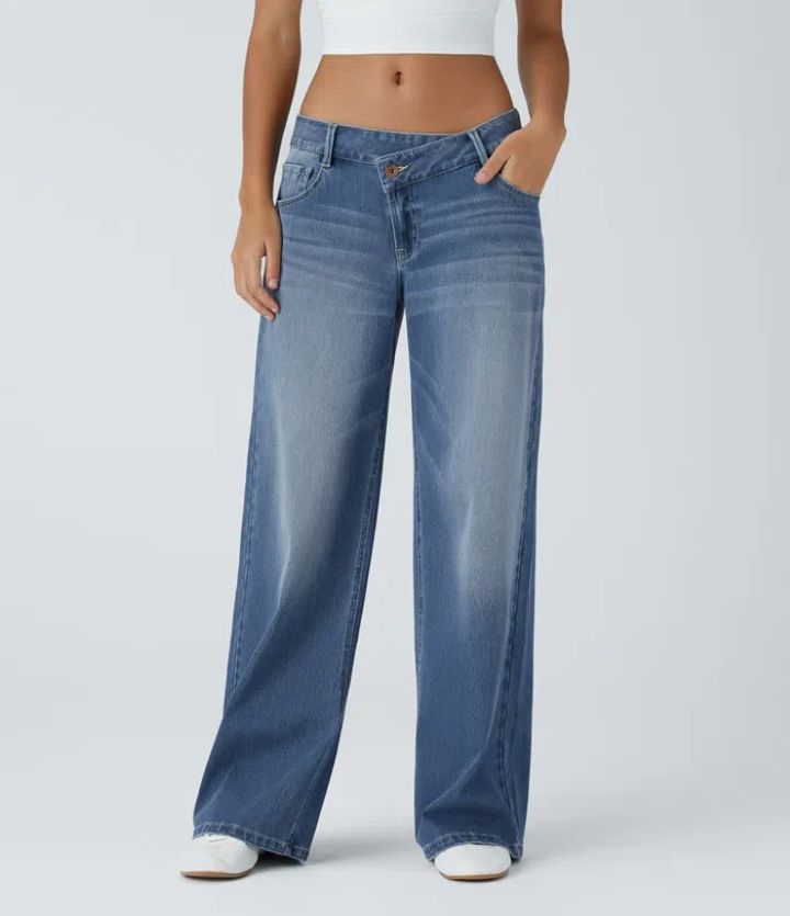 Trendy asymmetric wide-leg jeans designed for comfort, freedom, and lasting wear