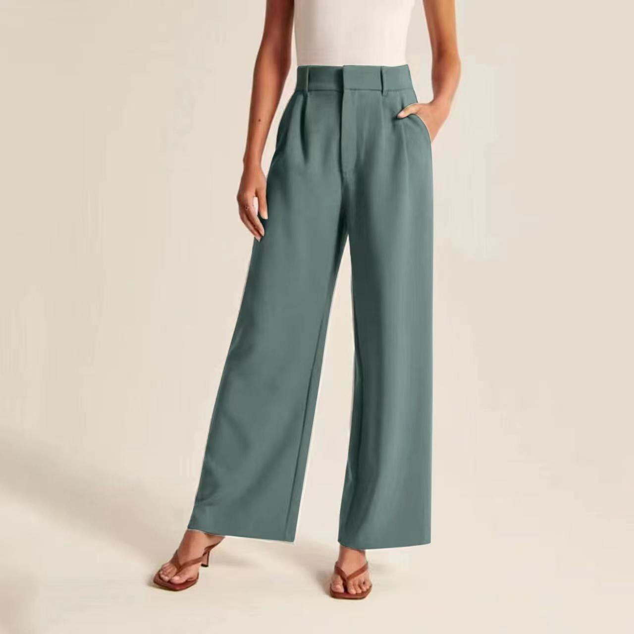 High Waisted Pocket Wide Leg Waffle Work Pants