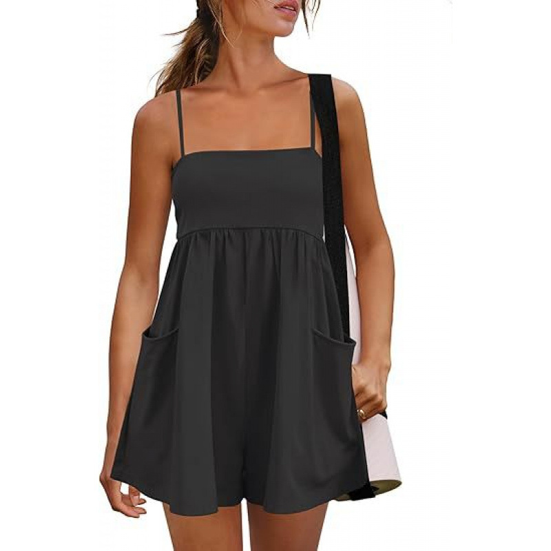 Women's Summer Cotton Strappy Romper | Casual Sleeveless Shorts Jumpsuit with Pockets