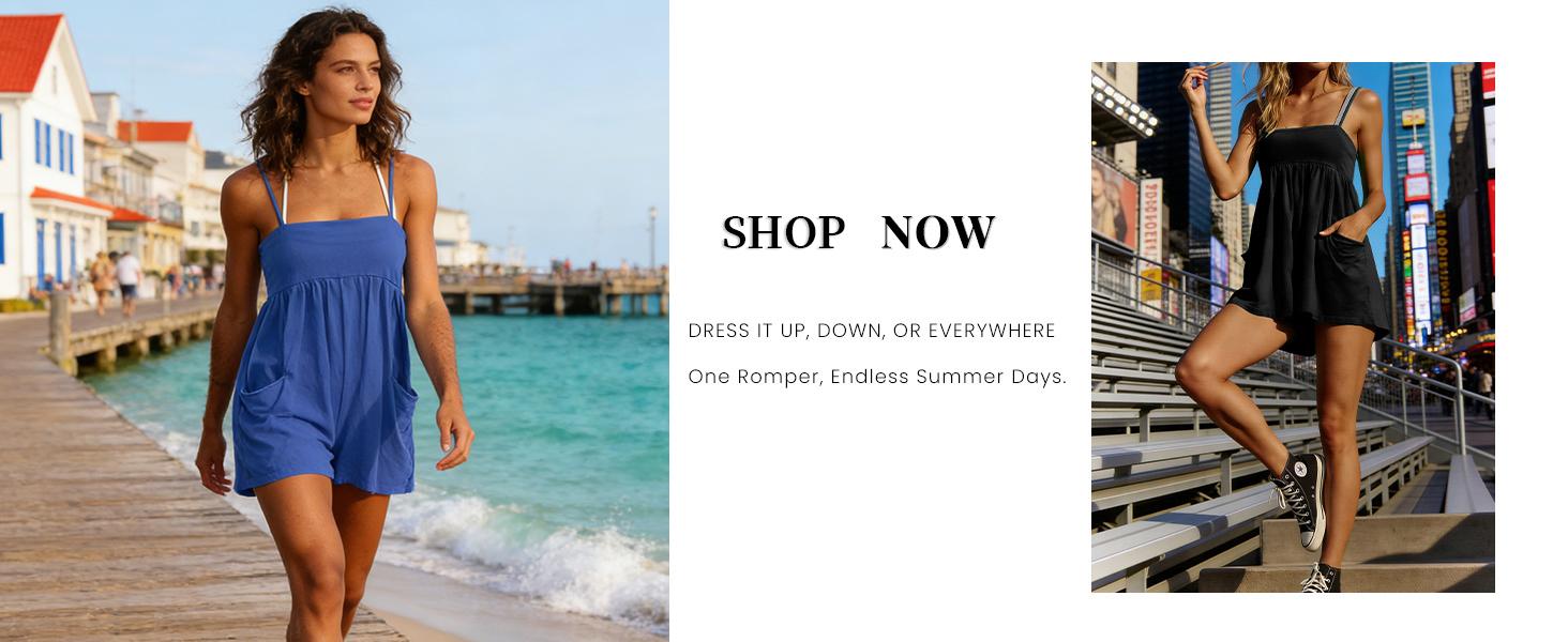 YeeZaa Summer Strappy Romper 4th of July Holiday for Women Square Casual Oversized Workout Athletic Romper Neck Backless 95% Cotton Overalls 95%Cotton Spaghetti Strap Sleeveless One Piece Jumpsuit with Pockets Y2K Beach Vacation Outfit 2026 summerwins