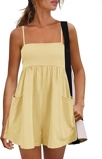 Women's Summer Cotton Strappy Romper | Casual Sleeveless Shorts Jumpsuit with Pockets