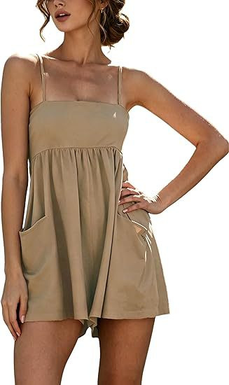 Women's Summer Cotton Strappy Romper | Casual Sleeveless Shorts Jumpsuit with Pockets