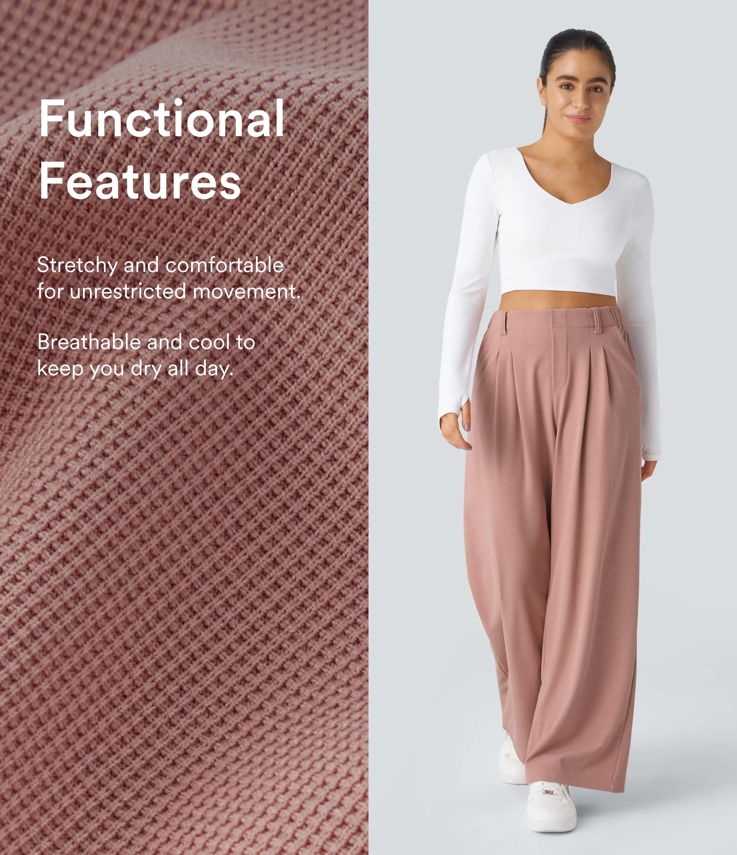 High Waisted Pocket Wide Leg Waffle Work Pants