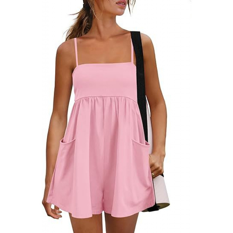 Women's Summer Cotton Strappy Romper | Casual Sleeveless Shorts Jumpsuit with Pockets