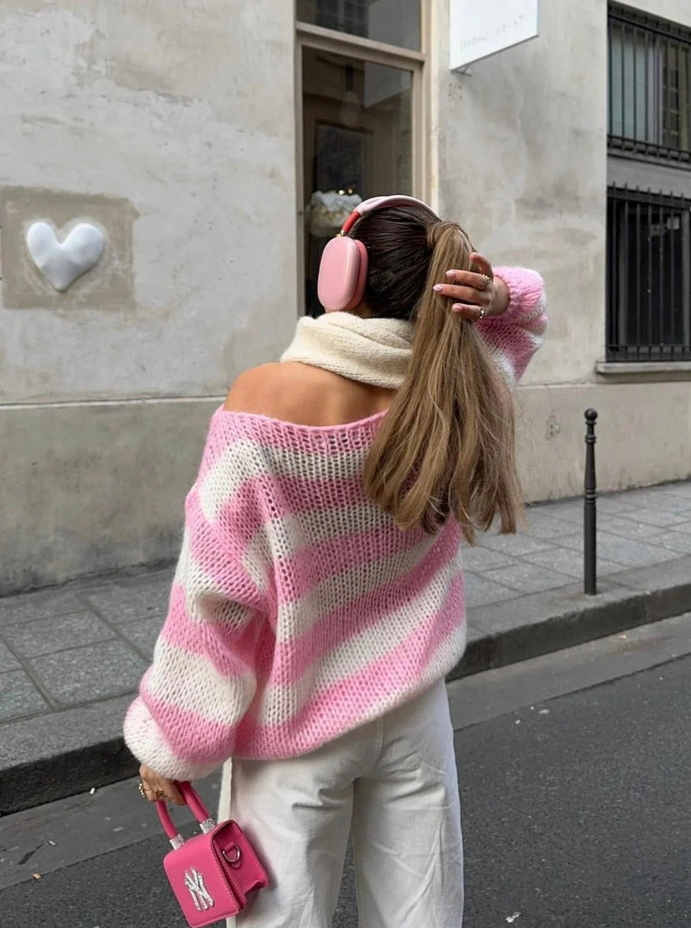 Women’s Round Neck Striped Oversized Relaxed Long Sleeve Knit Sweater💕